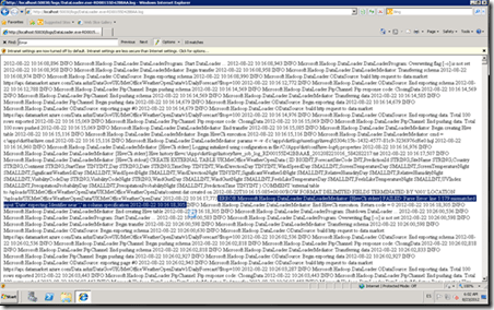 Error al importar datos desde DataMarket a Hadoop Azure 3 Imagen 3: Log de las tareas realizas en el cluster.