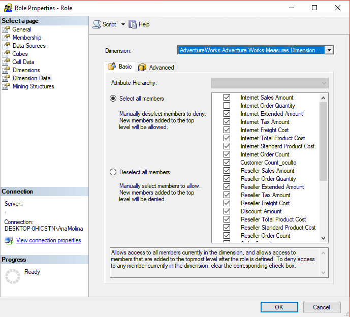 Aplicando seguridad a métricas SSAS 2 2 - Acceso personalizado para una dimension