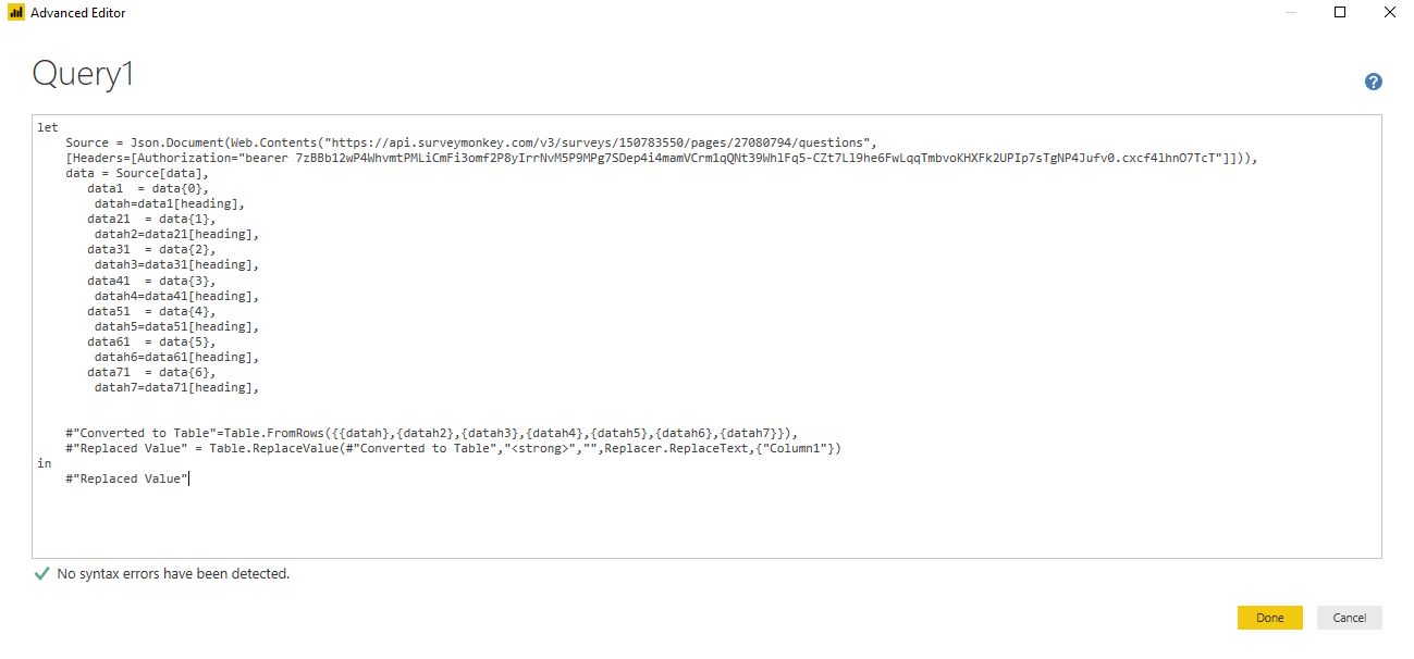 Extracción de datos de SurveyMonkey con Power BI 9 Extracción de datos de SurveyMonkey con Power BI