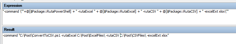Convertir ficheros Excel en CSV y cargar ficheros usando SSIS 5 Comando PowerShell