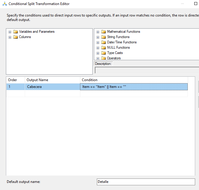 Convertir ficheros Excel en CSV y cargar ficheros usando SSIS 22 Configuracion Conditional Split