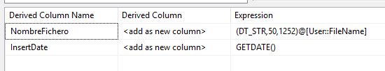 Convertir ficheros Excel en CSV y cargar ficheros usando SSIS 24 Configuracion Derived Column