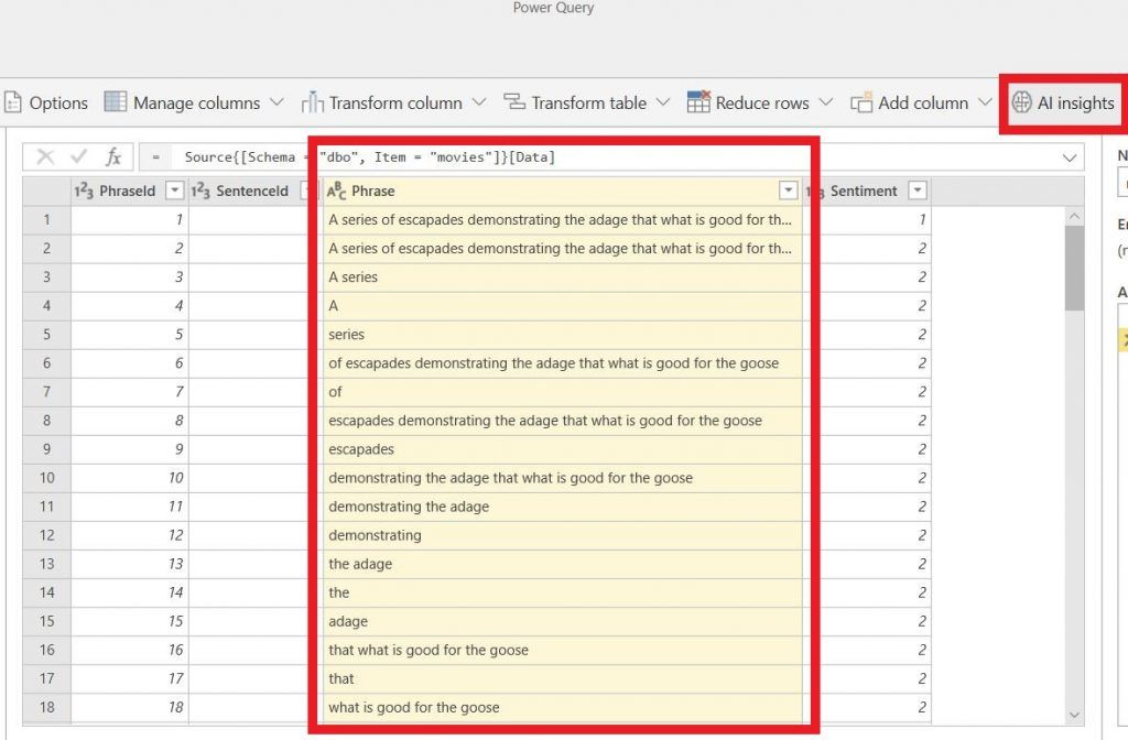 Power BI Dataflows Análisis de Sentimiento en dos clicks 3 DataFlow AI Option