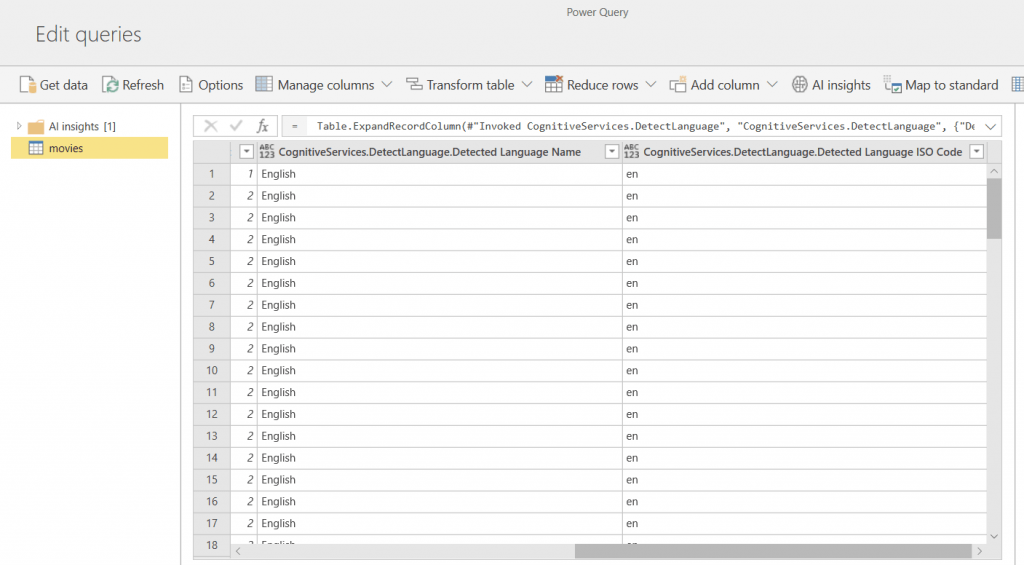 Power BI Dataflows Análisis de Sentimiento en dos clicks 6 Detect Languaje Expanded