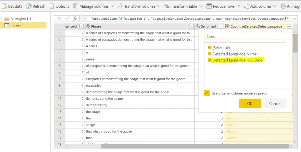 Power BI Dataflows Análisis de Sentimiento en dos clicks 5 Detect languaje Record