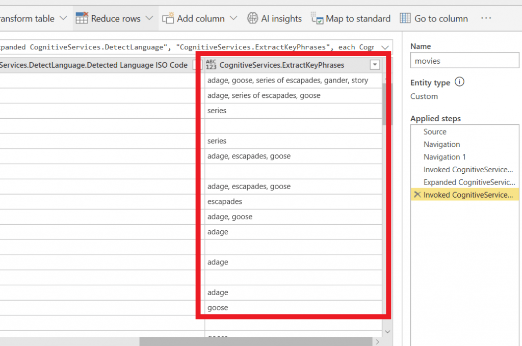 Power BI Dataflows Análisis de Sentimiento en dos clicks 8 Key Phrases
