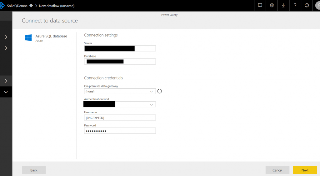 Power BI Dataflows: Machine Learning en dos clicks! 2 Create new dataflow from azure sql database