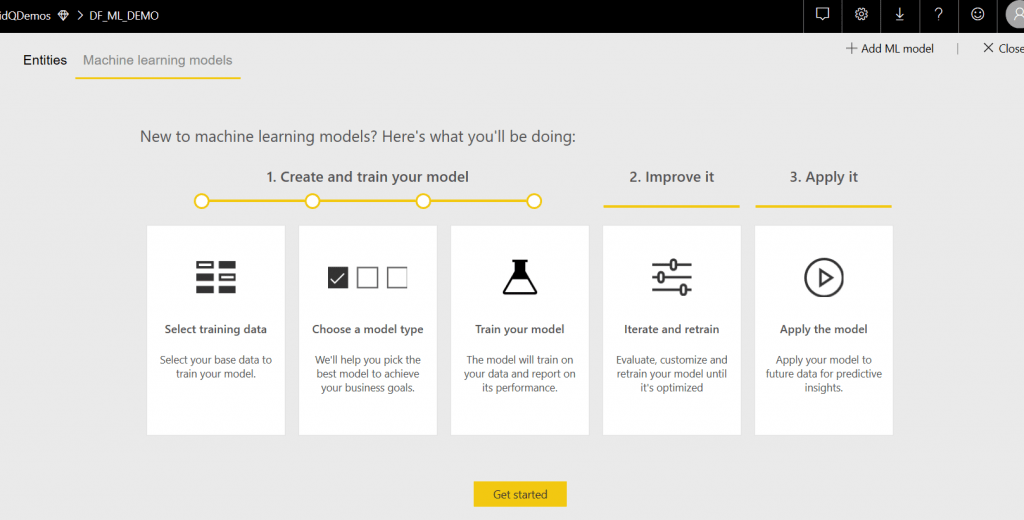 Power BI Dataflows: Machine Learning en dos clicks! 4 DataFlows ML Welcome Menu