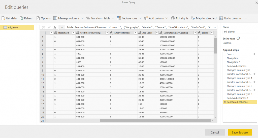 Power BI Dataflows: Machine Learning en dos clicks! 3 Prepared Dataset