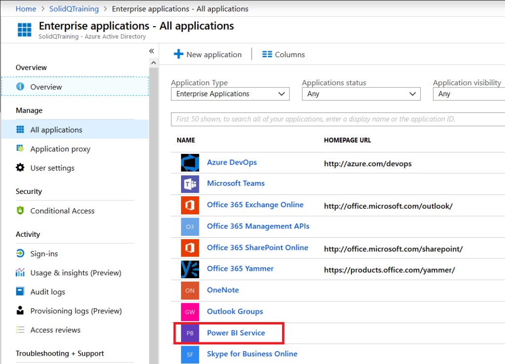 Manejando el acceso global al servicio de Power BI 6 enterprise-all-applications