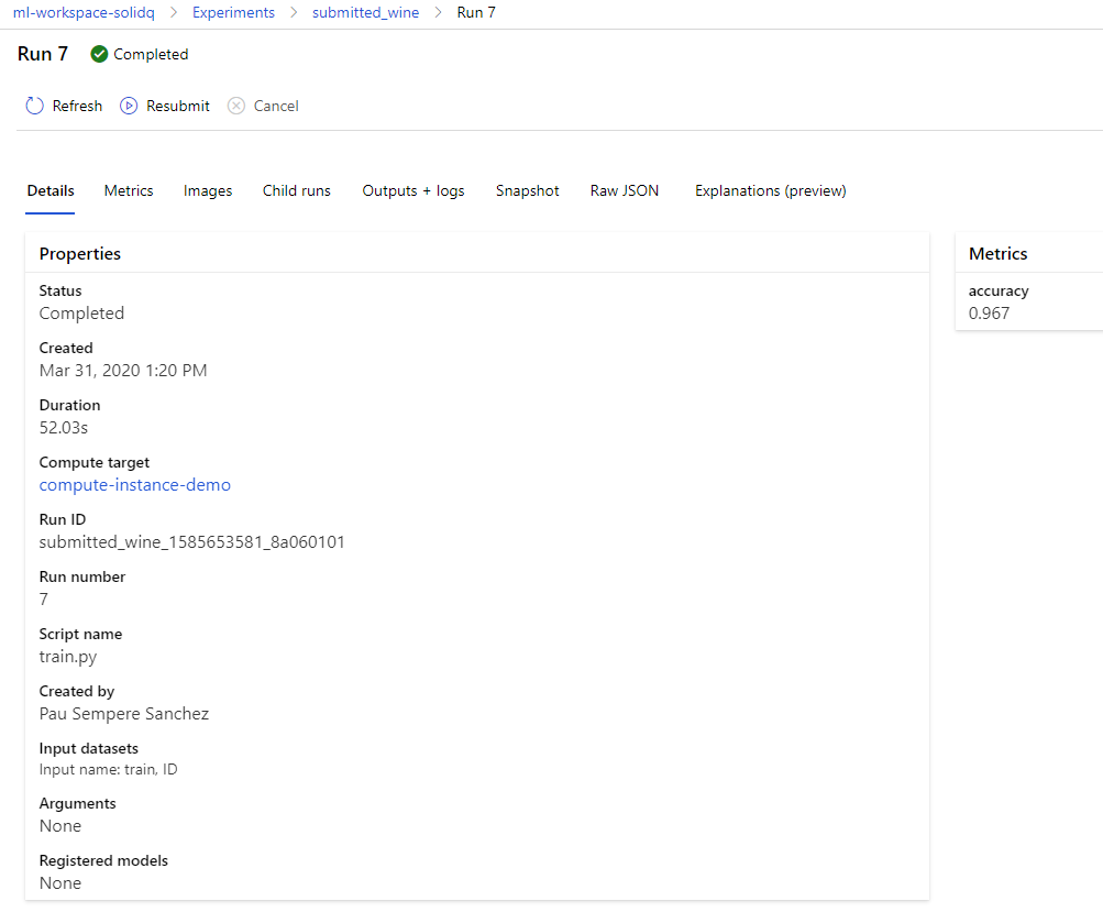 Un paseo por Azure ML Services  6 Resultado de un experimento en remoto