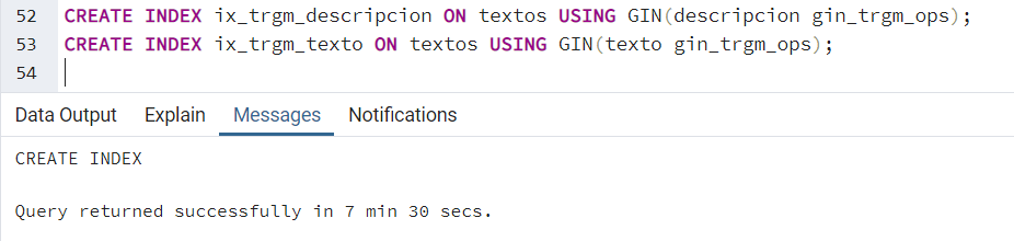 Indexación con Trigrams en PostgreSQL 13 postgresql select count data output success query returned