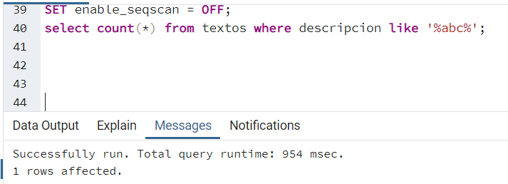 Indexación con Trigrams en PostgreSQL 12 postgresql select count data output success