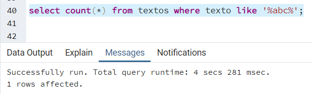 Indexación con Trigrams en PostgreSQL 16 postgresql select count total query